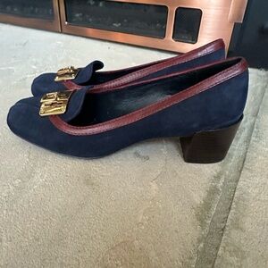 Tory Burch Navy and Burgundy Suede Heels